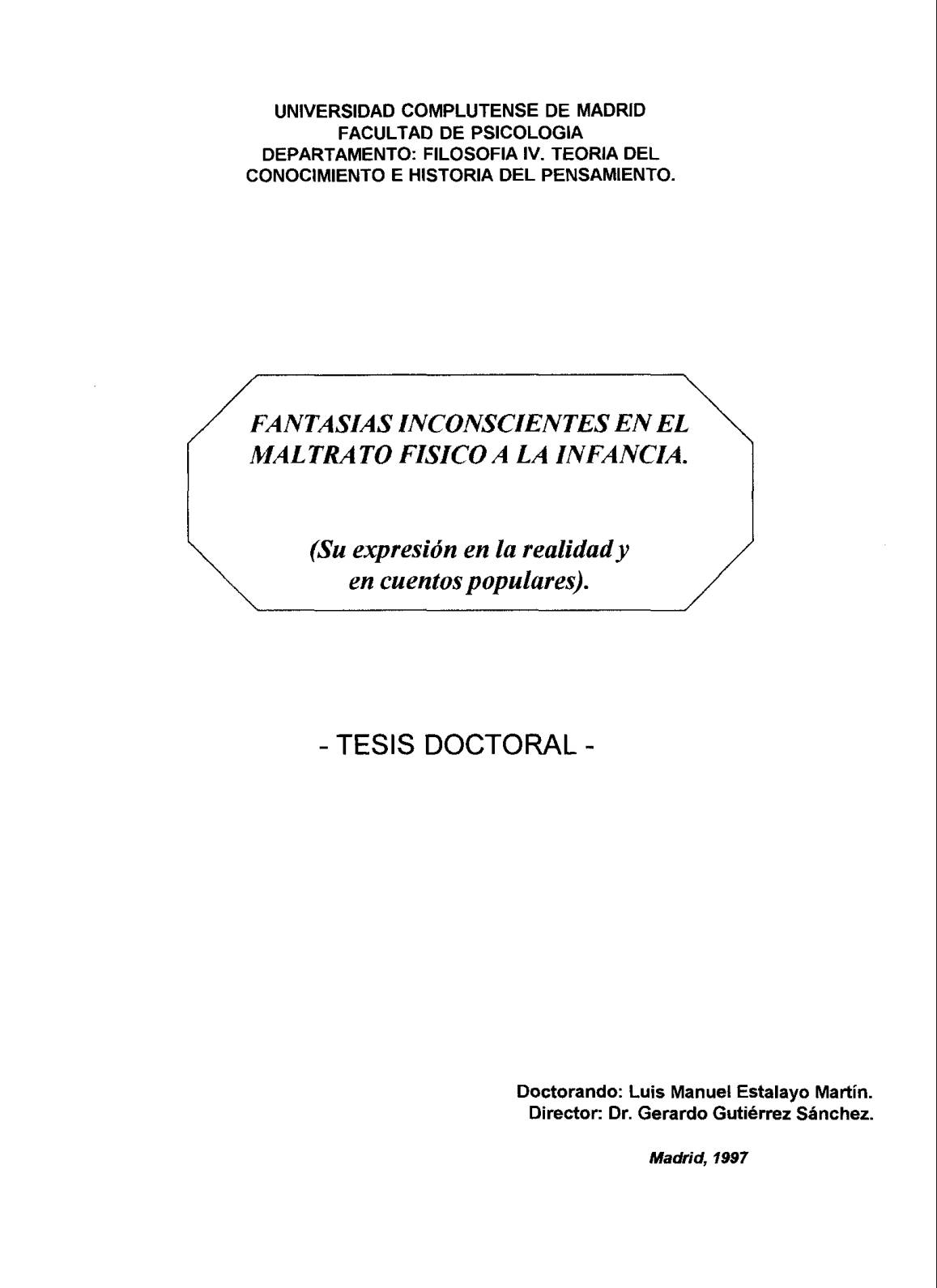 Portada de la tesis doctoral Fantasías inconscientes en el maltrato físico a la infancia